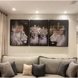 "Família leão 2 filhotes" Conjunto de quadros decorativos