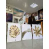 "Folhas douradas fundo branco" Conjunto de quadros decorativos
