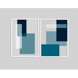 "Abstrato Azul Petróleo" Conjunto de quadros decorativos