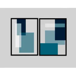 "Abstrato Azul Petróleo" Conjunto de quadros decorativos