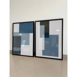 "Abstrato Azul Petróleo" Conjunto de quadros decorativos