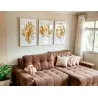 "Trio folhagens ouro-branco" Conjunto de quadros decorativos