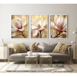 "Trio floral dourado" Conjunto de quadros decorativos