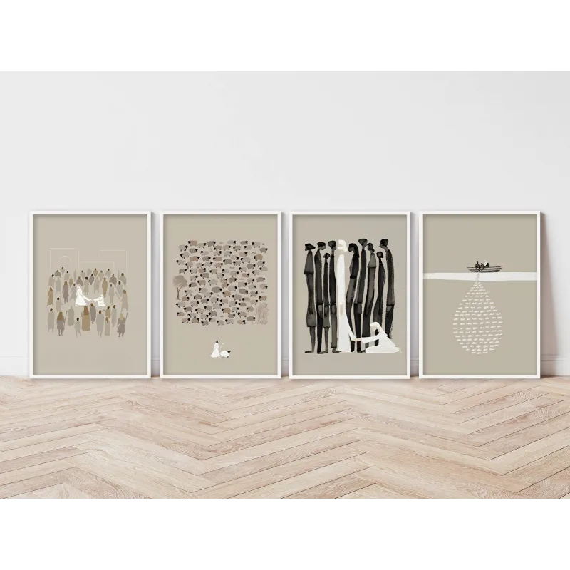 "Milagres de Jesus - 4 peças" Conjunto de quadros decorativos
