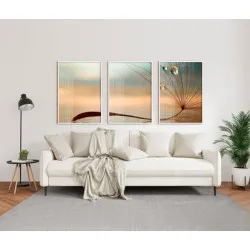 "Trio dente de leão com gotas de orvalho" Conjunto de quadros decorativos