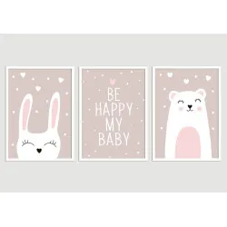 "Trio infantil menina" Conjunto de quadros decorativos