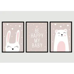 "Trio infantil menina" Conjunto de quadros decorativos