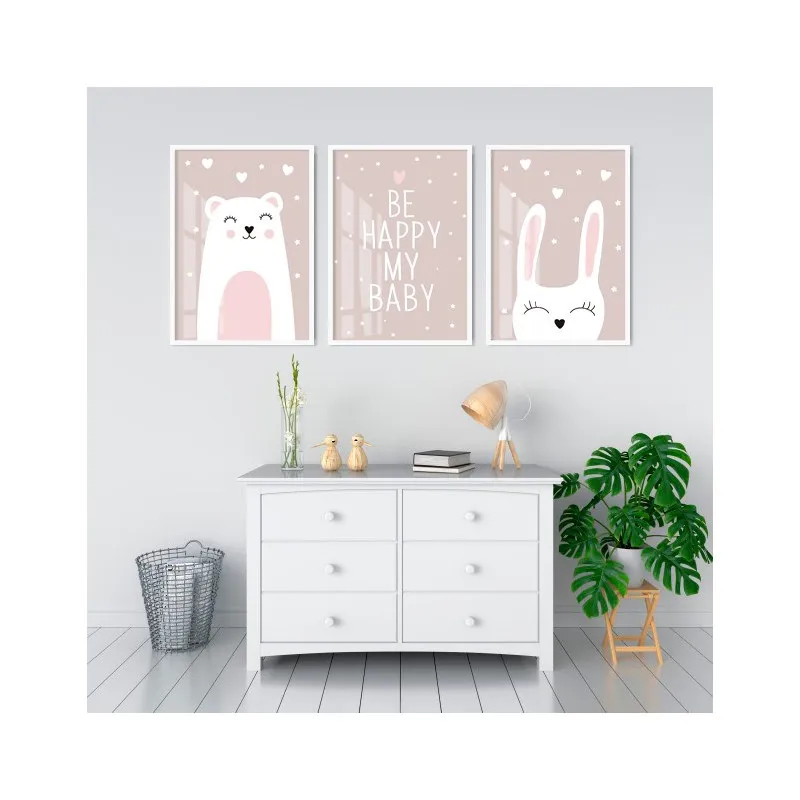 "Trio infantil menina" Conjunto de quadros decorativos