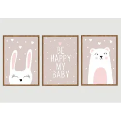 "Trio infantil menina" Conjunto de quadros decorativos
