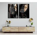 "Dupla mulher negra dourado" Conjunto de quadros decorativos