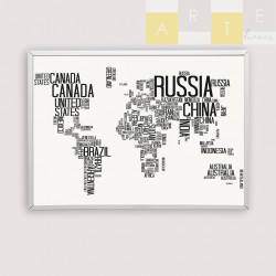 "Mapa com nome dos países" Quadro de decoração