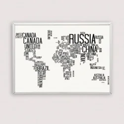 "Mapa com nome dos países" Quadro de decoração