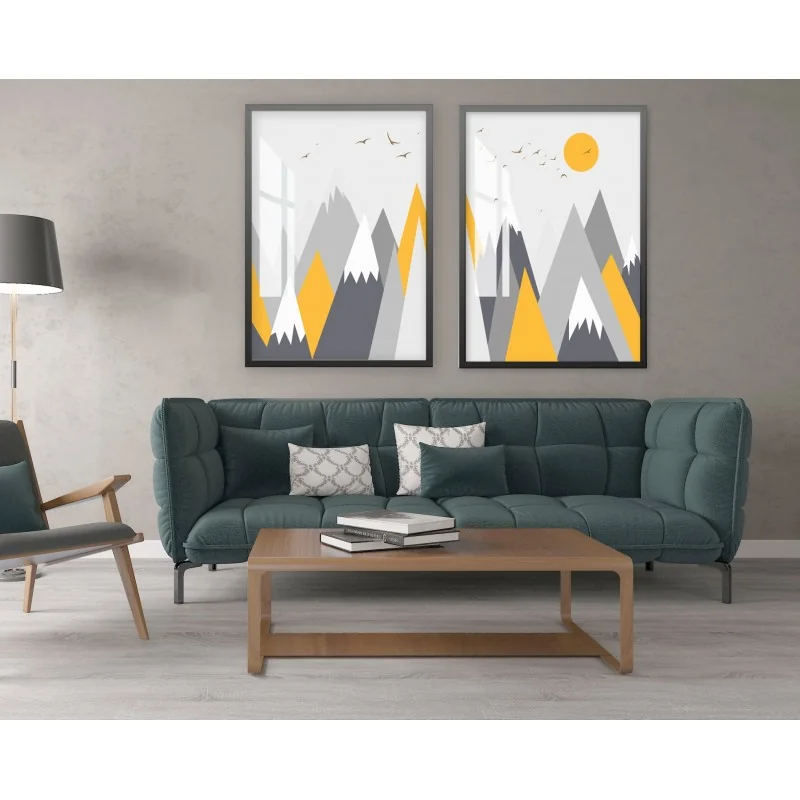 "Montanhas ilustração Nórdica" Conjunto de quadros decorativos