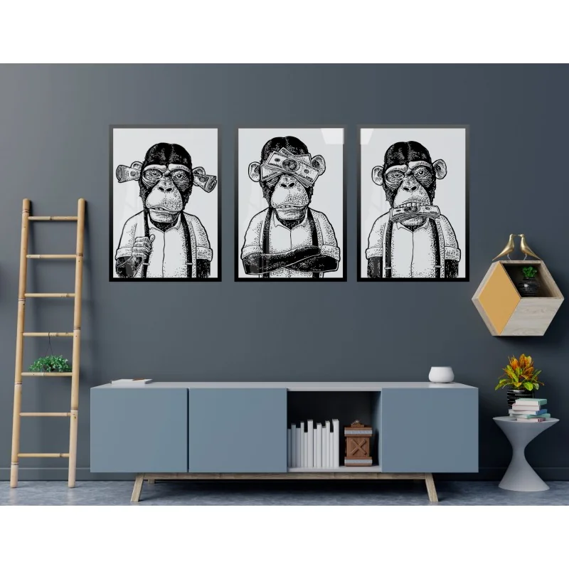 "Macacos ricos" Conjunto de quadros decorativos