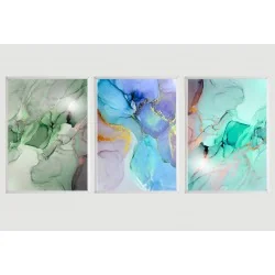 "Mármore Líquido Colorido Trio" Conjunto de quadros decorativos