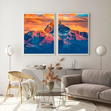 "Por do sol nas montanhas" Conjunto de quadros decorativos