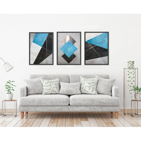 "Azul Geométrico" Conjunto de quadros decorativos