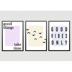 "Trio Good Vibes Colors" Conjunto de quadros decorativos