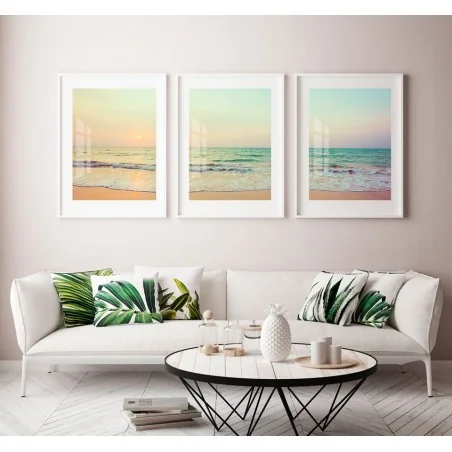 "Trio praia - tons pastéis" Conjunto de quadros decorativos