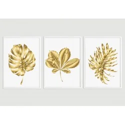 "Trio folhagens ouro-branco" Conjunto de quadros decorativos