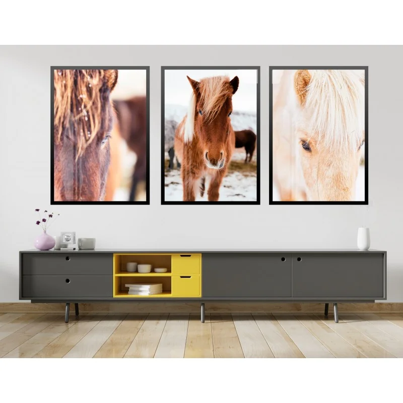 "Trio Cavalos" Conjunto de quadros decorativos