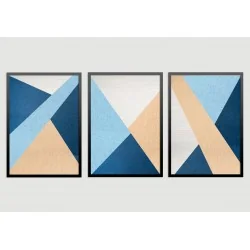 "Trio Azul abstrato" Conjunto de quadros decorativos