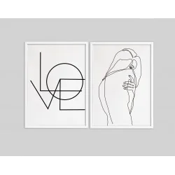 "Love arte linear" Conjunto de quadros decorativos