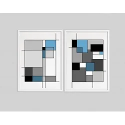 "Abstrato Preto e Azul" Conjunto de quadros decorativos