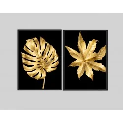 "Dupla plantas douradas" Conjunto de quadros decorativos