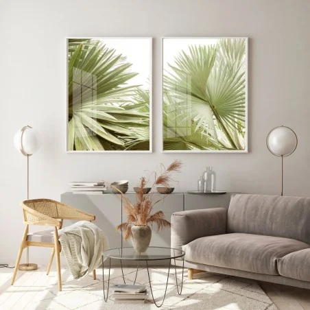 "Folhas de Palmeira - Verde" Conjunto de quadros decorativos