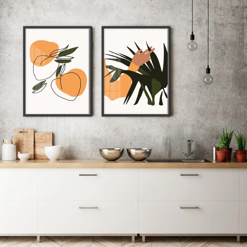 "Dupla folhas e frutas" Conjunto de quadros decorativos