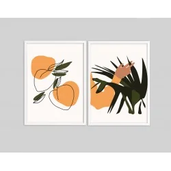 "Dupla folhas e frutas" Conjunto de quadros decorativos