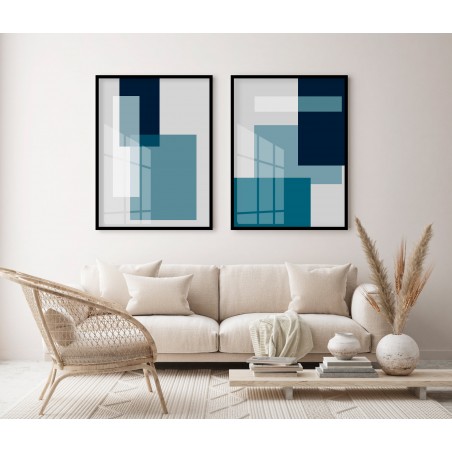 "Abstrato Azul Petróleo" Conjunto de quadros decorativos