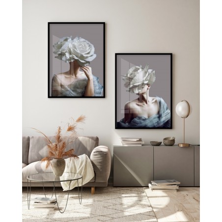 "Mulher - Cabeças de flor II" Conjunto de quadros decorativos