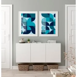 "Abstrato Geométrico Azul" Conjunto de quadros decorativos