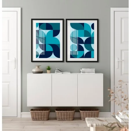 "Abstrato Geométrico Azul" Conjunto de quadros decorativos