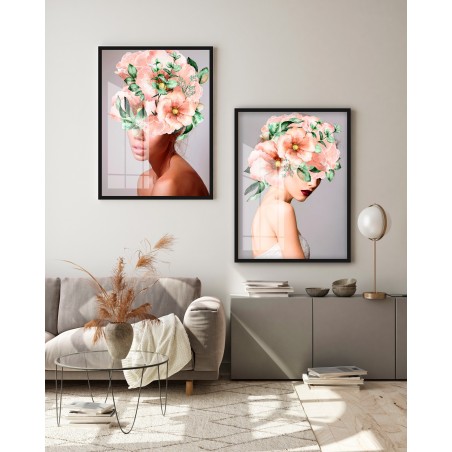 "Mulher - Cabeças de flor III" Conjunto de quadros decorativos