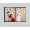 "Mulher - Cabeças de flor III" Conjunto de quadros decorativos