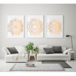 "Trio mandalas douradas branco II" Conjunto de quadros decorativos