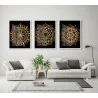 "Trio mandalas douradas preto II" Conjunto de quadros decorativos
