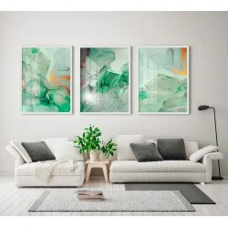 "Trio mármore verde folha" Conjunto de quadros decorativos