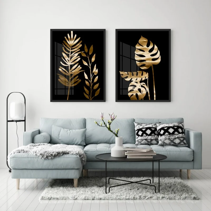 "Folhagens de ouro em Preto" Conjunto de quadros decorativos