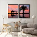 "Dupla Céu Rosa" Conjunto de quadros decorativos
