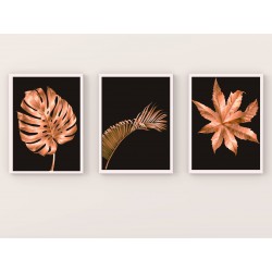 "Folhas rosê trio" Conjunto de quadros decorativos