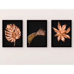 "Folhas rosê trio" Conjunto de quadros decorativos