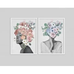 "Mulheres de flor" Conjunto de quadros decorativos