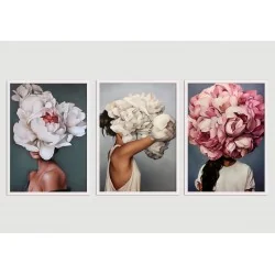 "Trio mulheres de flor" Conjunto de quadros decorativos