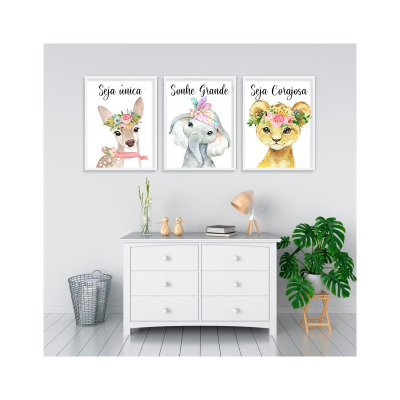"Trio infantil Animais" Conjunto de quadros decorativos