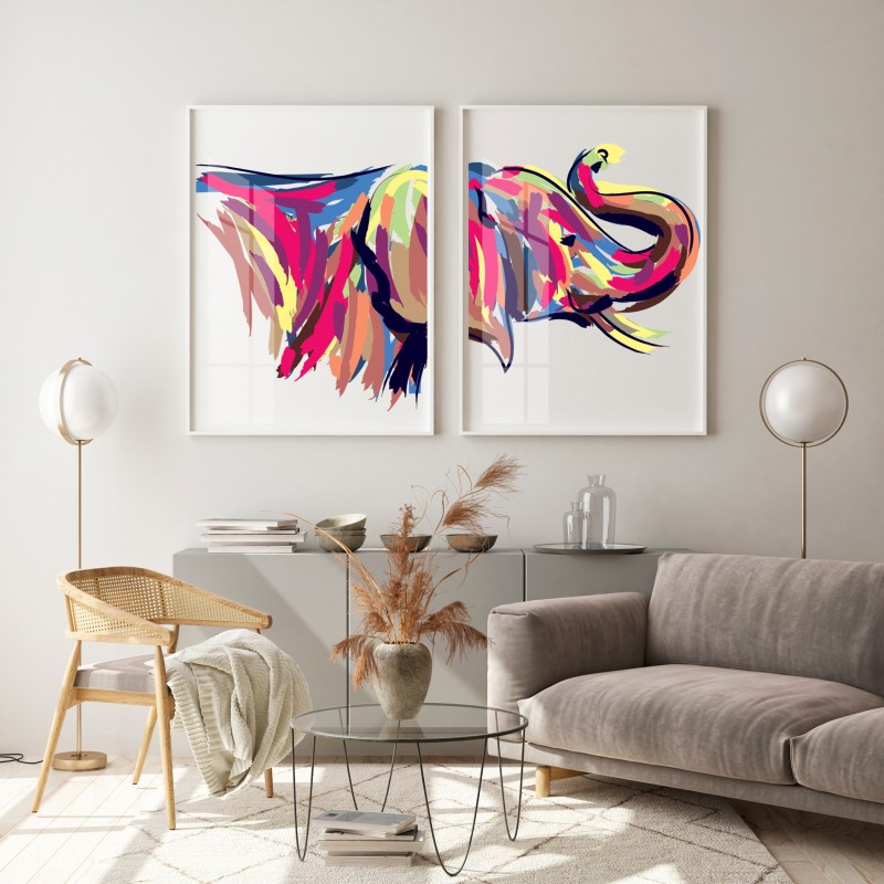 "Elefante perfil em fundo branco" Conjunto de quadros decorativos