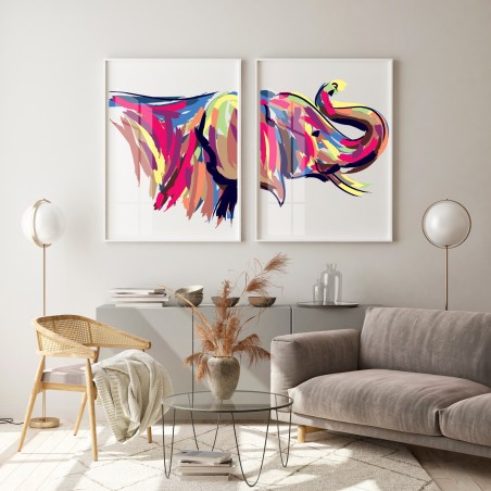 "Elefante perfil em fundo branco" Conjunto de quadros decorativos